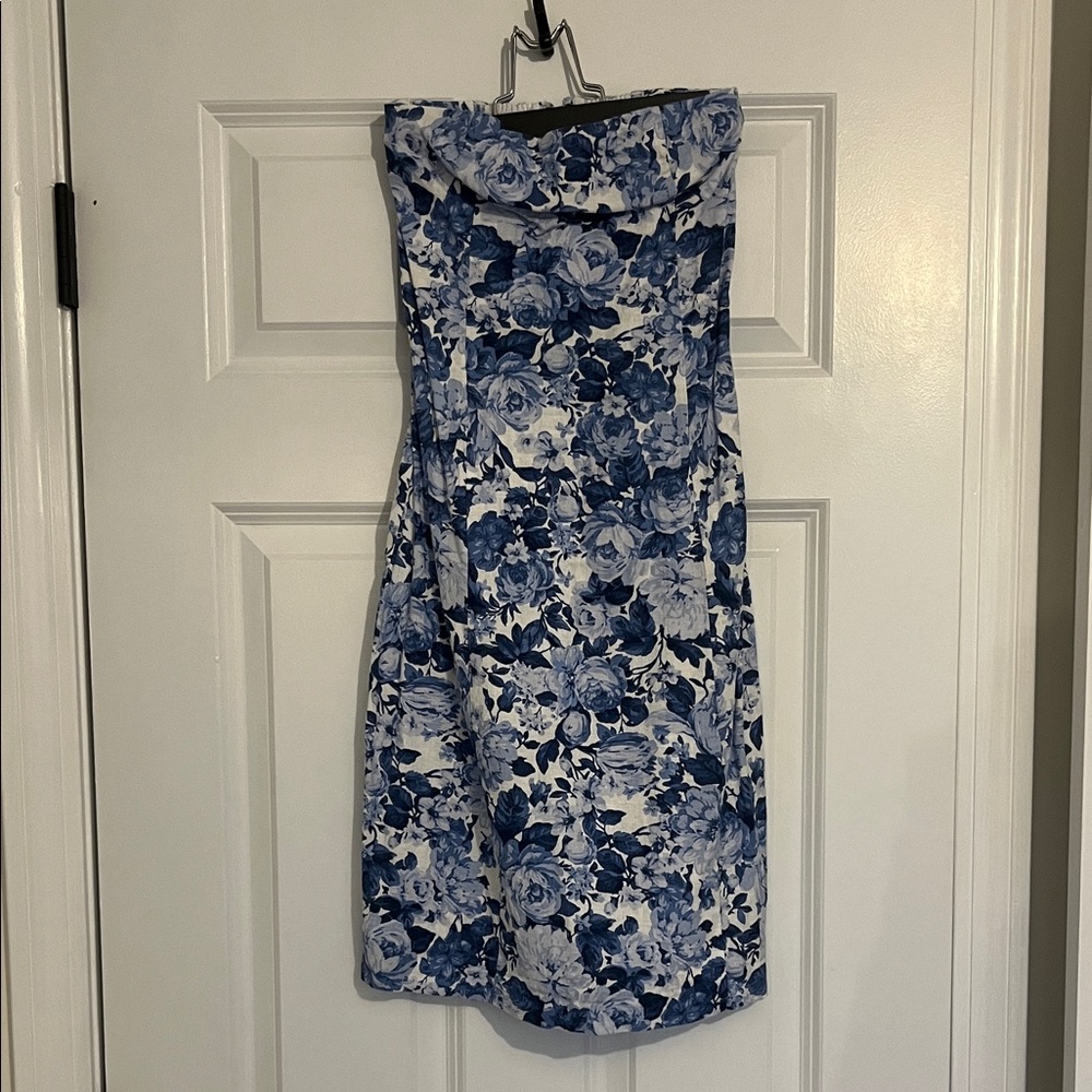 Abercrombie & Fitch Blue Floral Cocktail Strapless Dress